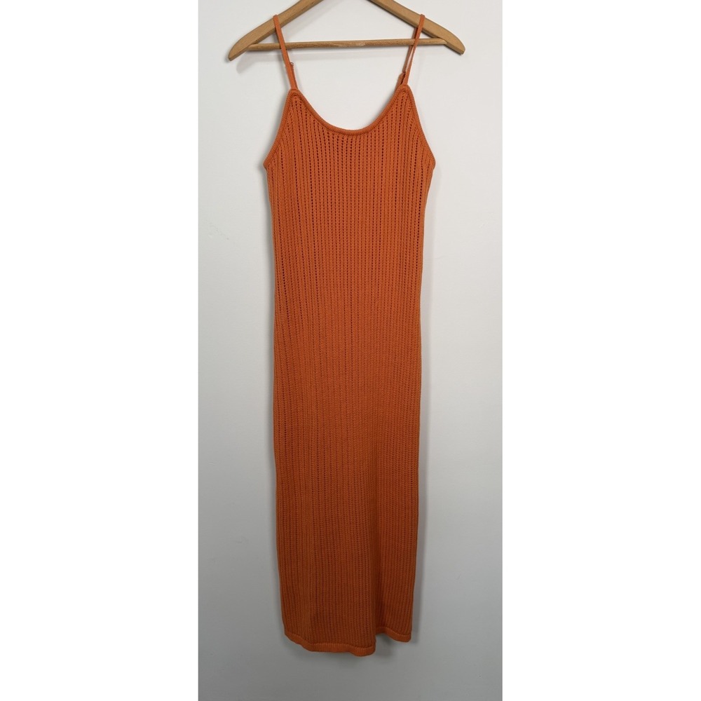 Freshman 1996 Orange Brown MIDI Sweater‎ Dress Size Large Spaghetti Strap Knit